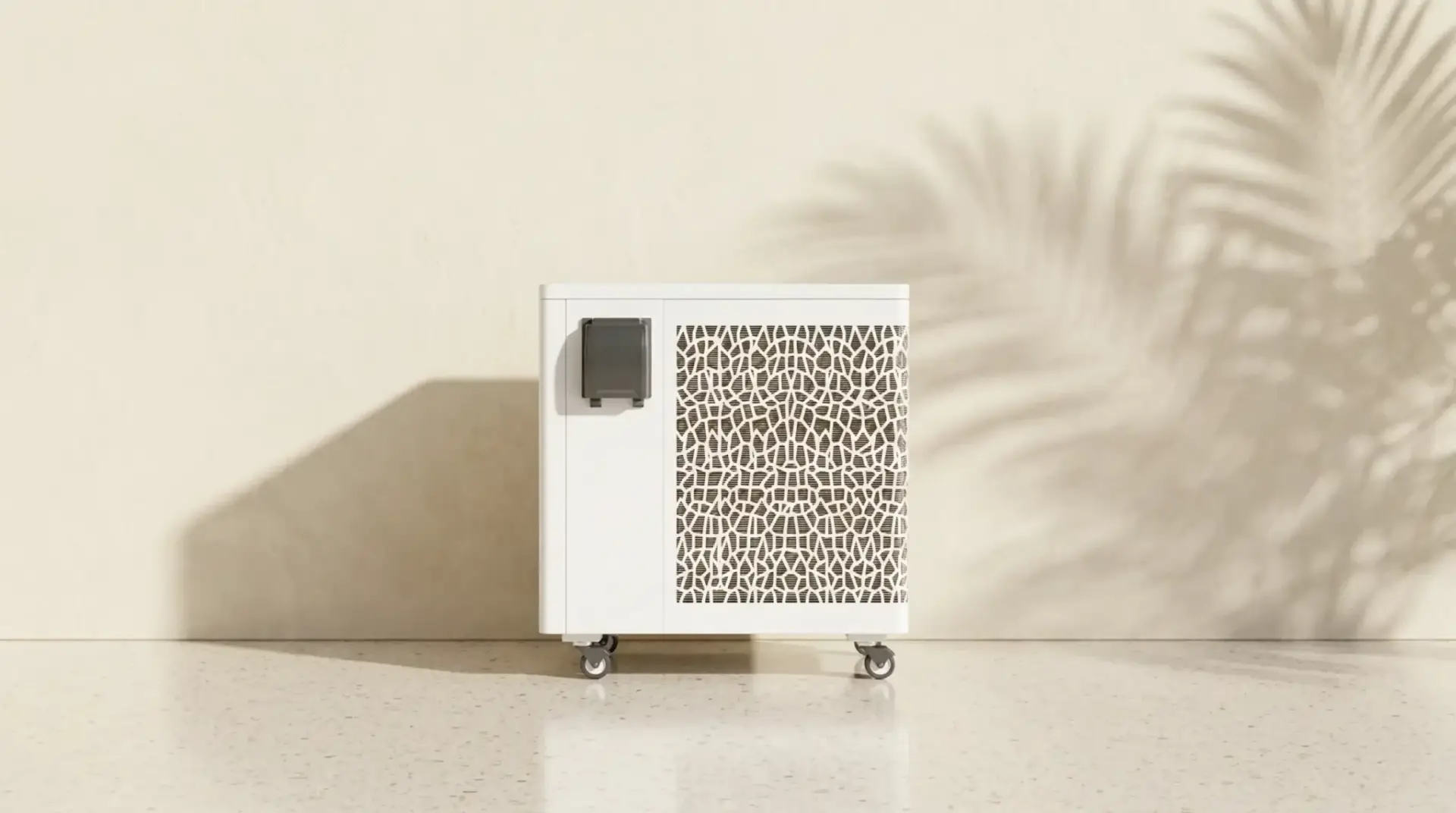 Solace Home Edition chiller unit for residential ice bath installations, plain wall backdrop